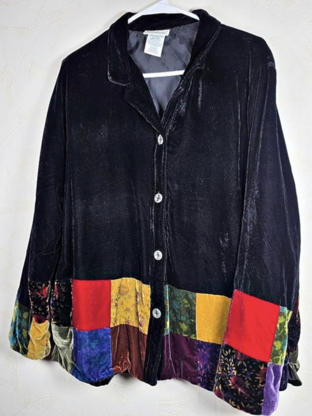 Vintage White Stag Black Velvet Patchwork Whimsigoth Jacket Womens Size Large